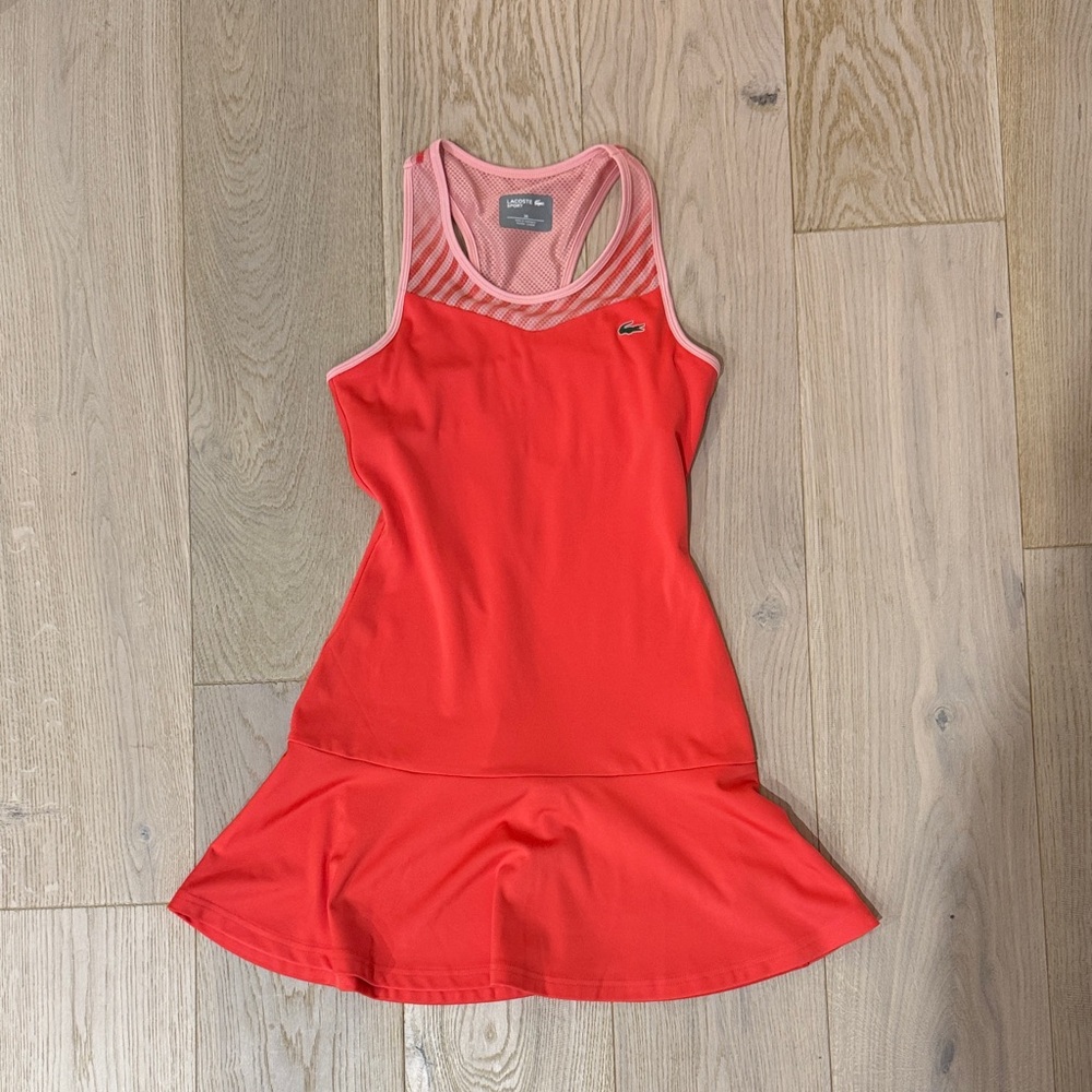 Lacoste Coral Orange tennis pickleball Dress with shelf bra